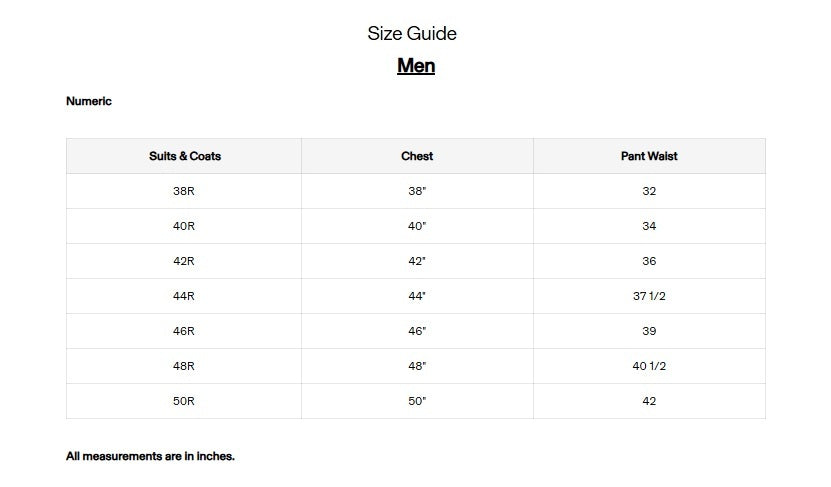 Product size guide