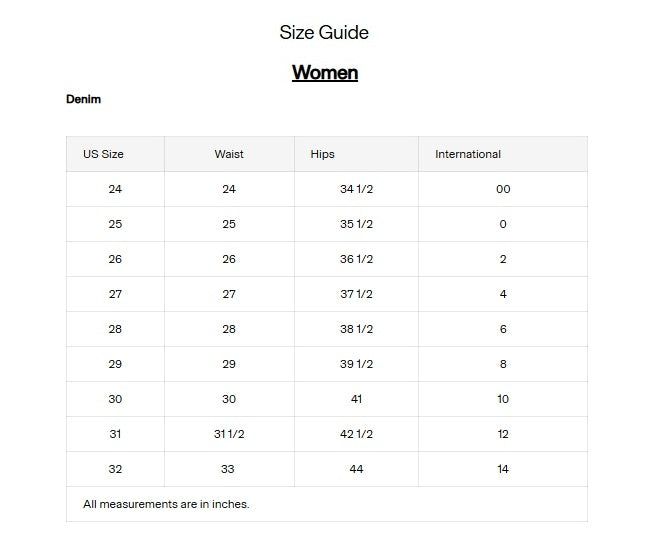 Product size guide