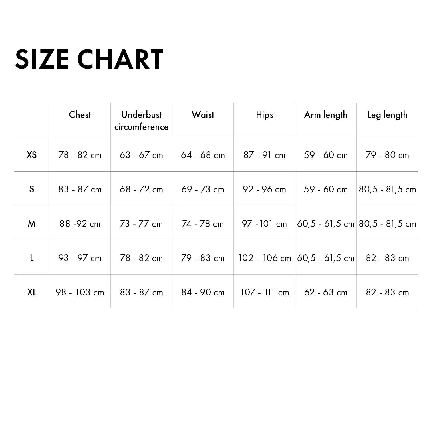 Product size guide