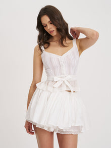 Aliza Cotton Poplin Lace Trim Layered Mini Skirt | White