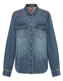 Stretch Waist Classic Denim Shirt | Blue