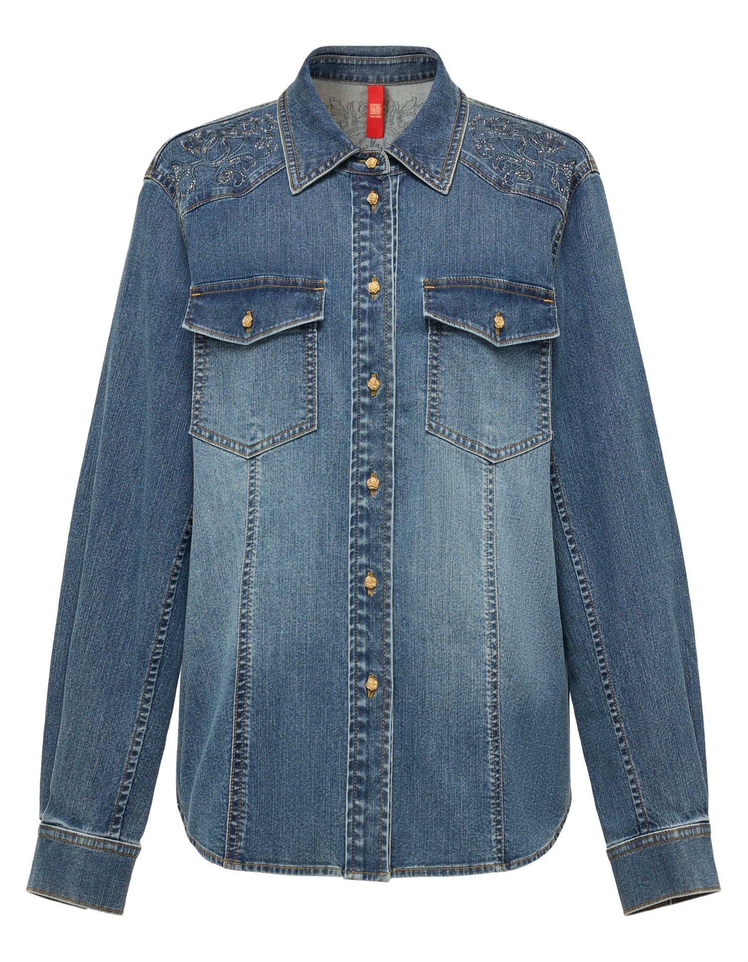 Stretch Waist Classic Denim Shirt | Blue
