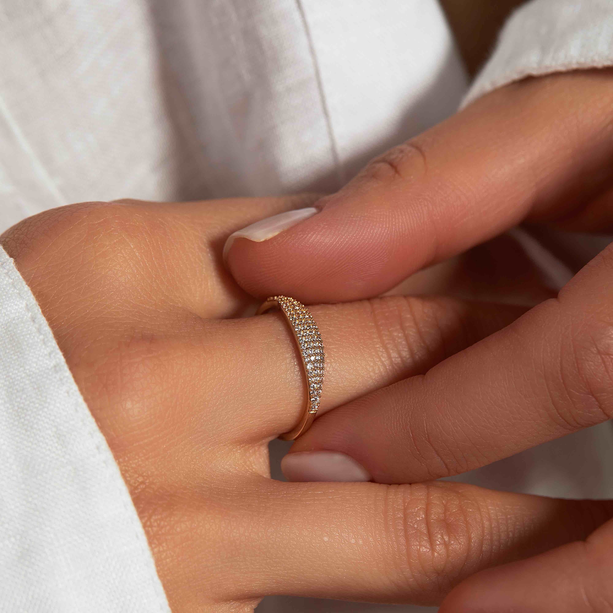 Womens | 14K Solid Yellow Gold | Micro Pave Signet Ring | 0.17 CTW Diamonds