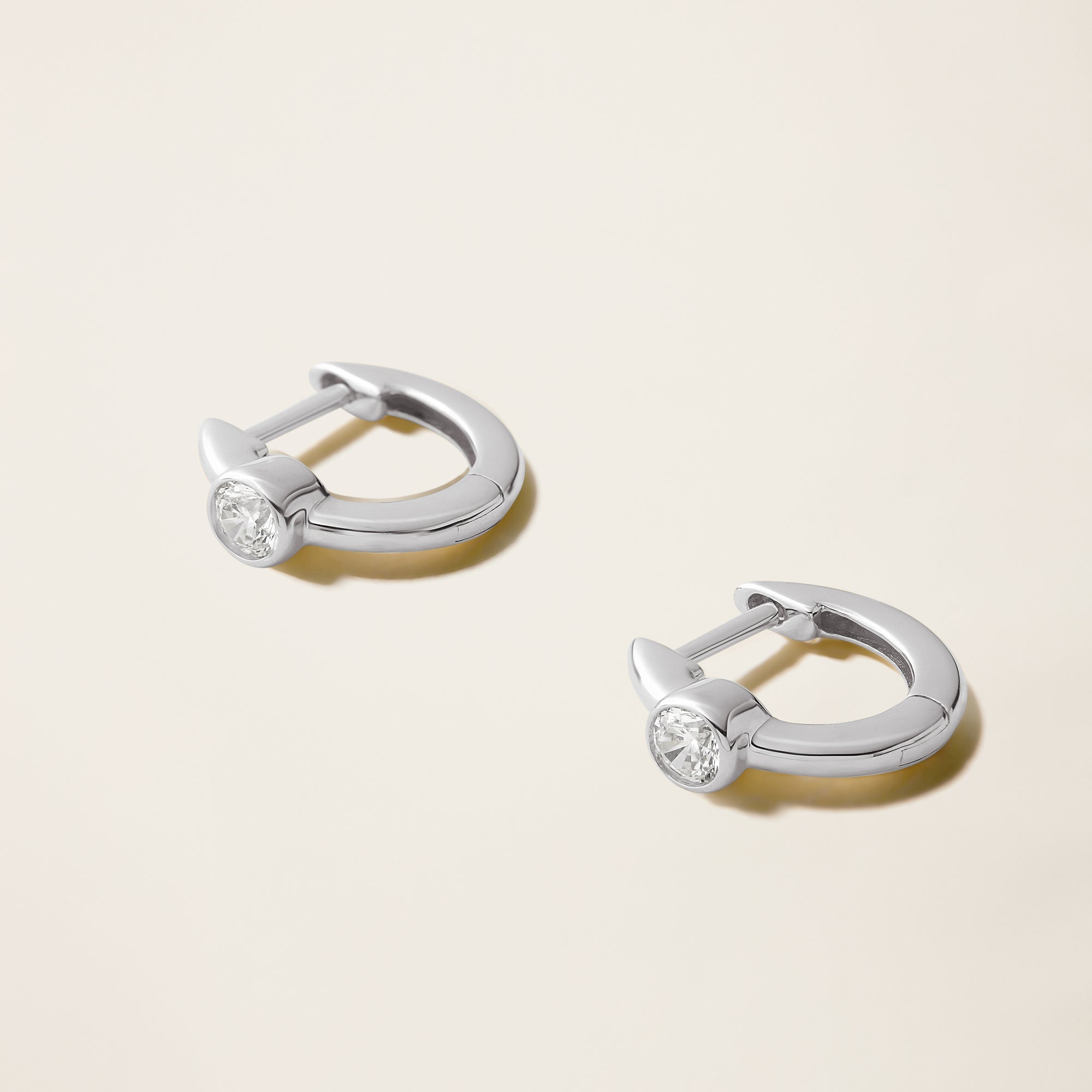 Womens | 14K Solid White Gold | Solitaire Hoop Bezel Earrings | 0.28 CTW Diamonds