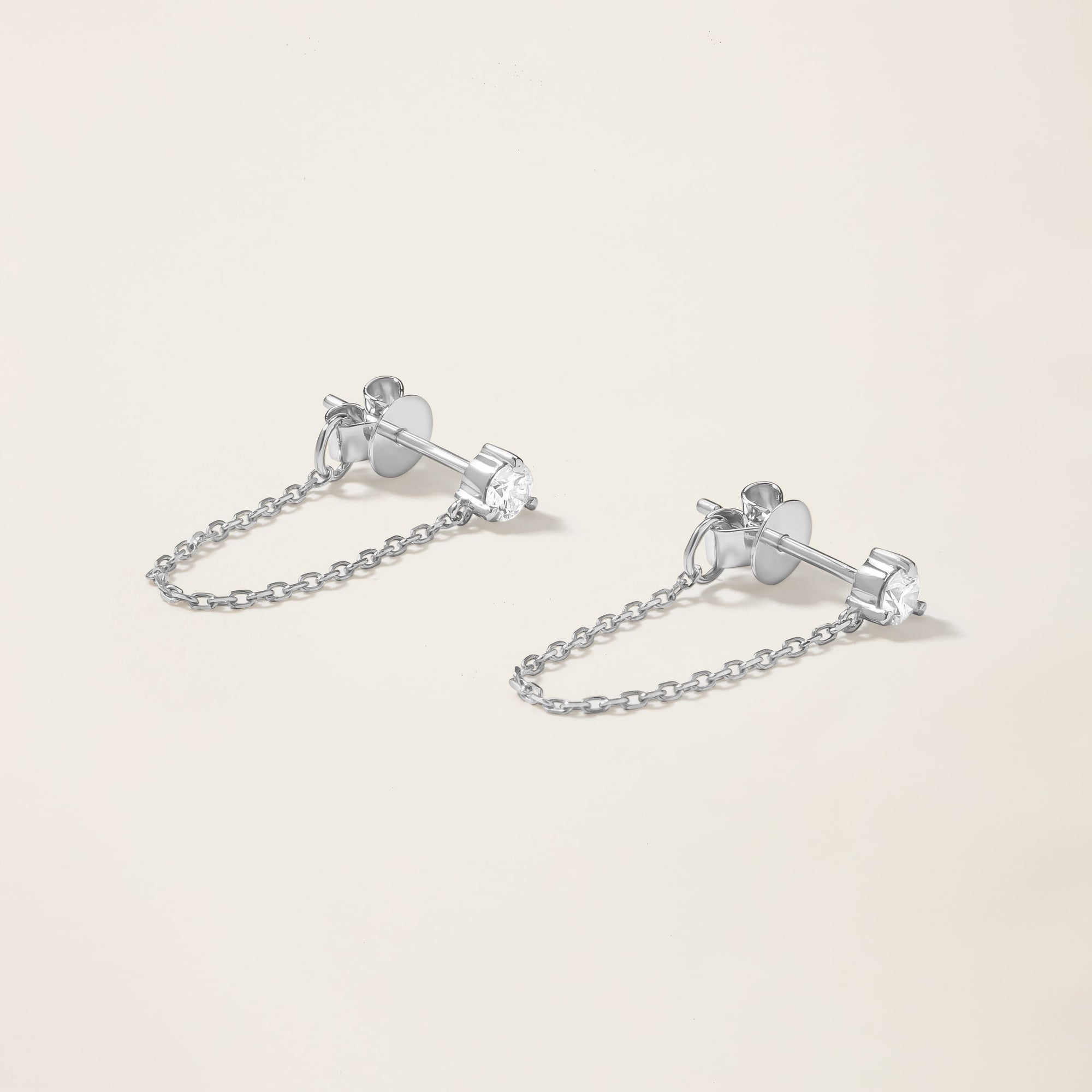Womens | 14K Solid White Gold | Drop Chain Earrings | 0.20 CTW Diamonds