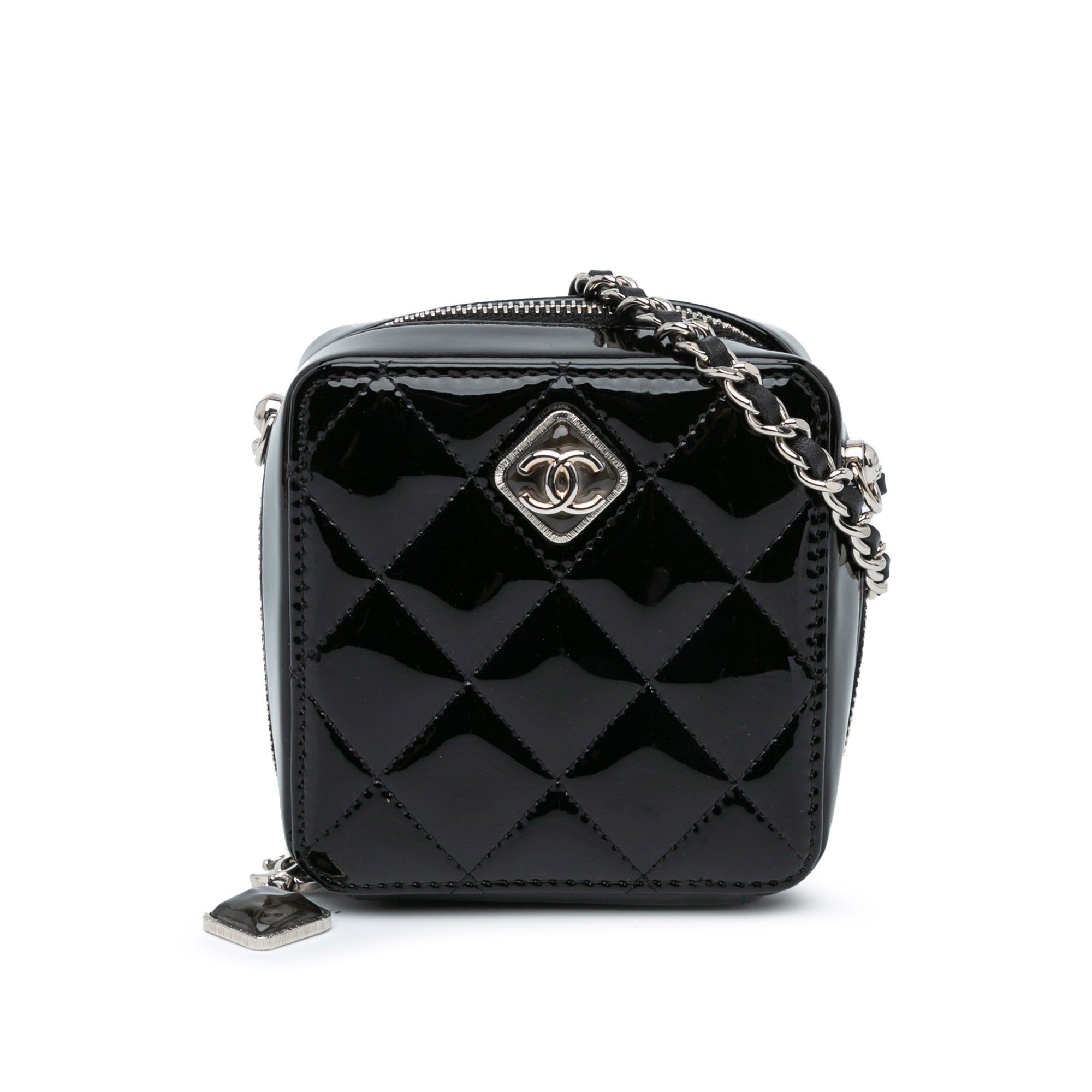 Chanel | Pre-Owned CC Quilted Patent Diamond Resin Clutch With Chain | Black