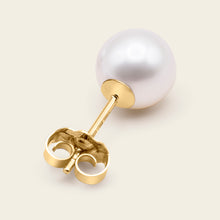 Womens | 14K Solid Yellow Gold | Classic Pearl Studs 7mm | Freshwater Pearls