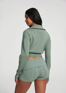 Knit Cropped Zip-Up Jacket | Sage Green