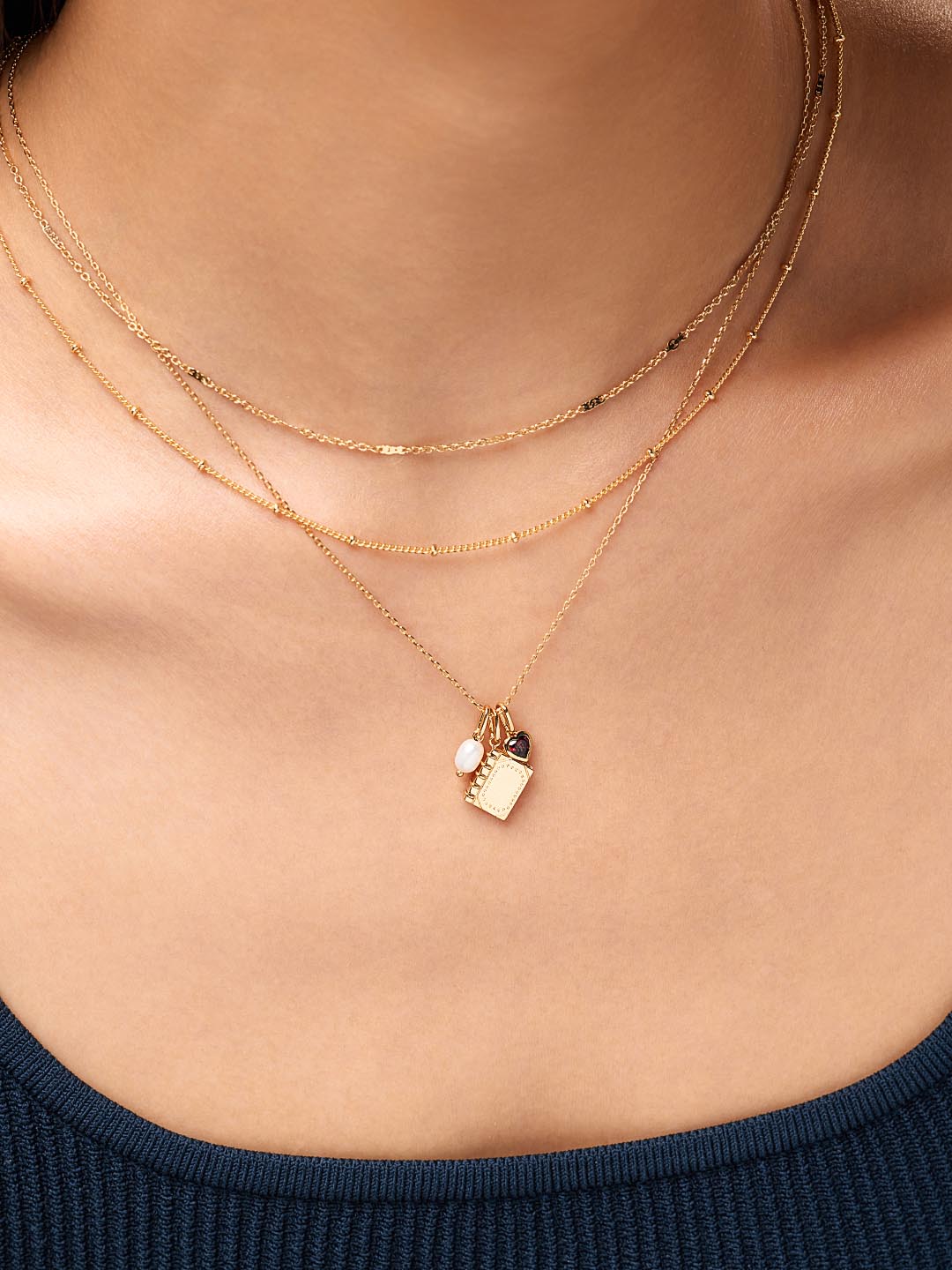 Alexa Charm Necklace | 14K Gold on Brass | Freshwater Pearls/Cubic Zirconia