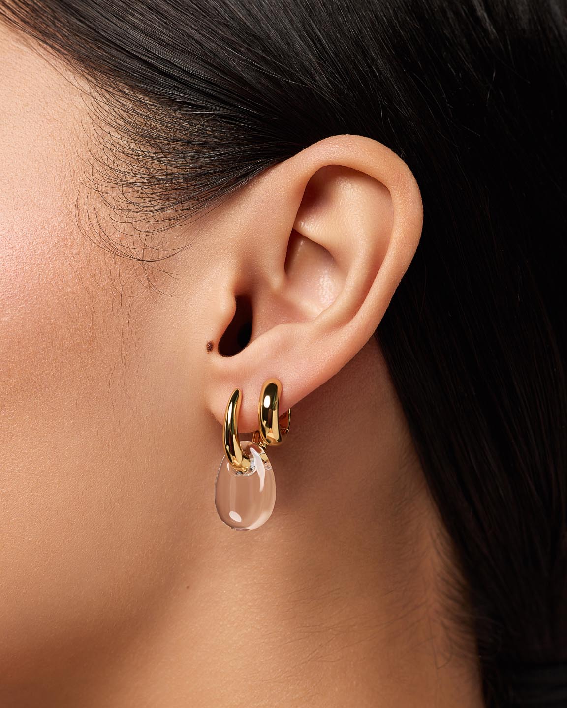 Kayla Drop Earrings | 14K Gold on Brass | Clear Recycled Glass