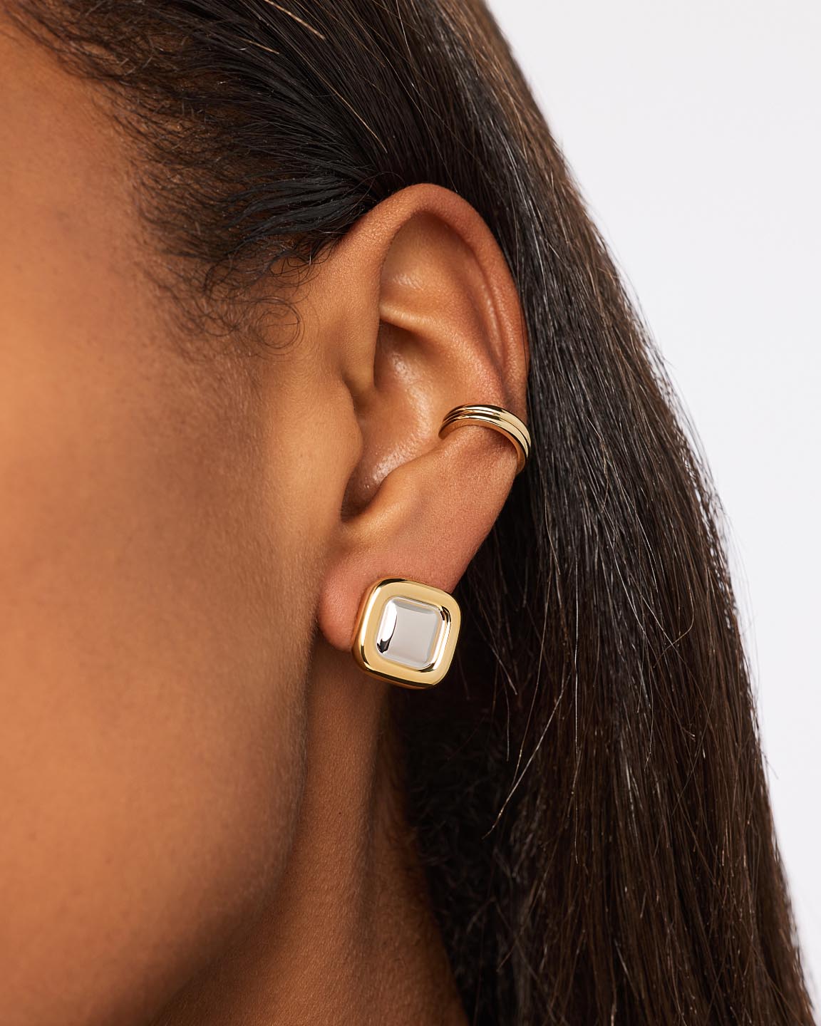 Clara Two Tone Stud Earrings | 14K Gold on Brass/Rhodium on Brass