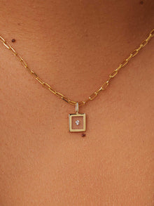 Square Floating Charm Pendant | 10K Solid Gold | 0.02 CTW Diamond/Clear Enamel
