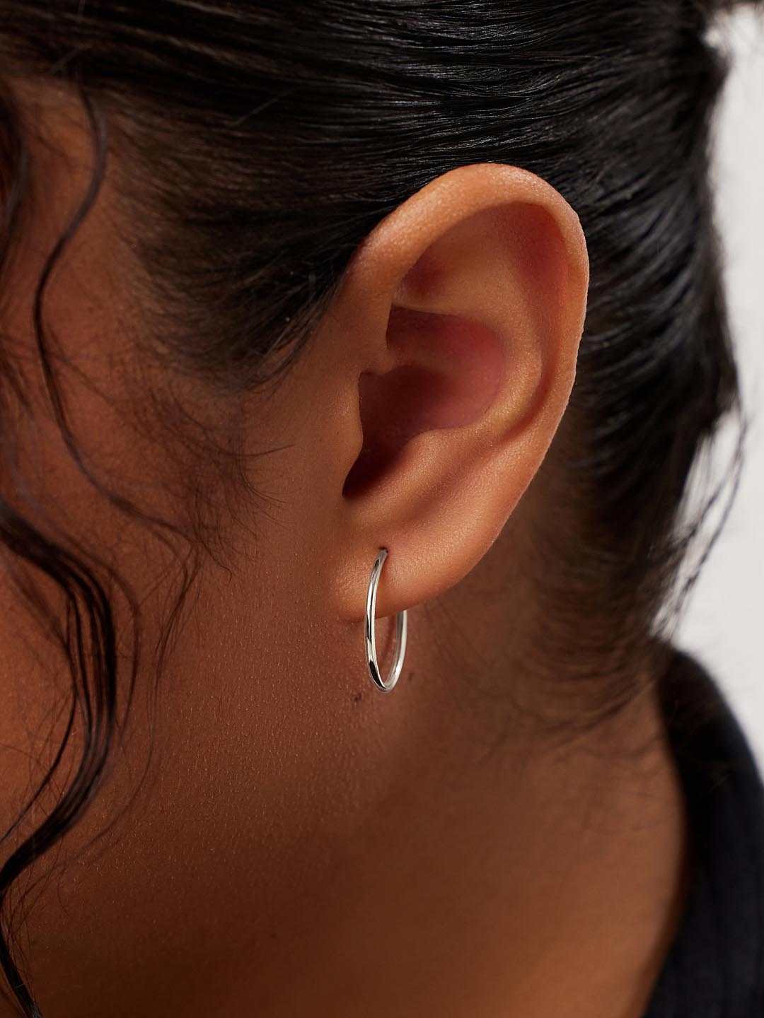 Slim Medium Hoop Earrings | 10K Solid White Gold