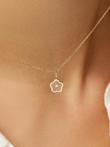 Flower Floating Charm Pendant | 10K Solid Gold | 0.01 CTW Diamond/Clear Enamel
