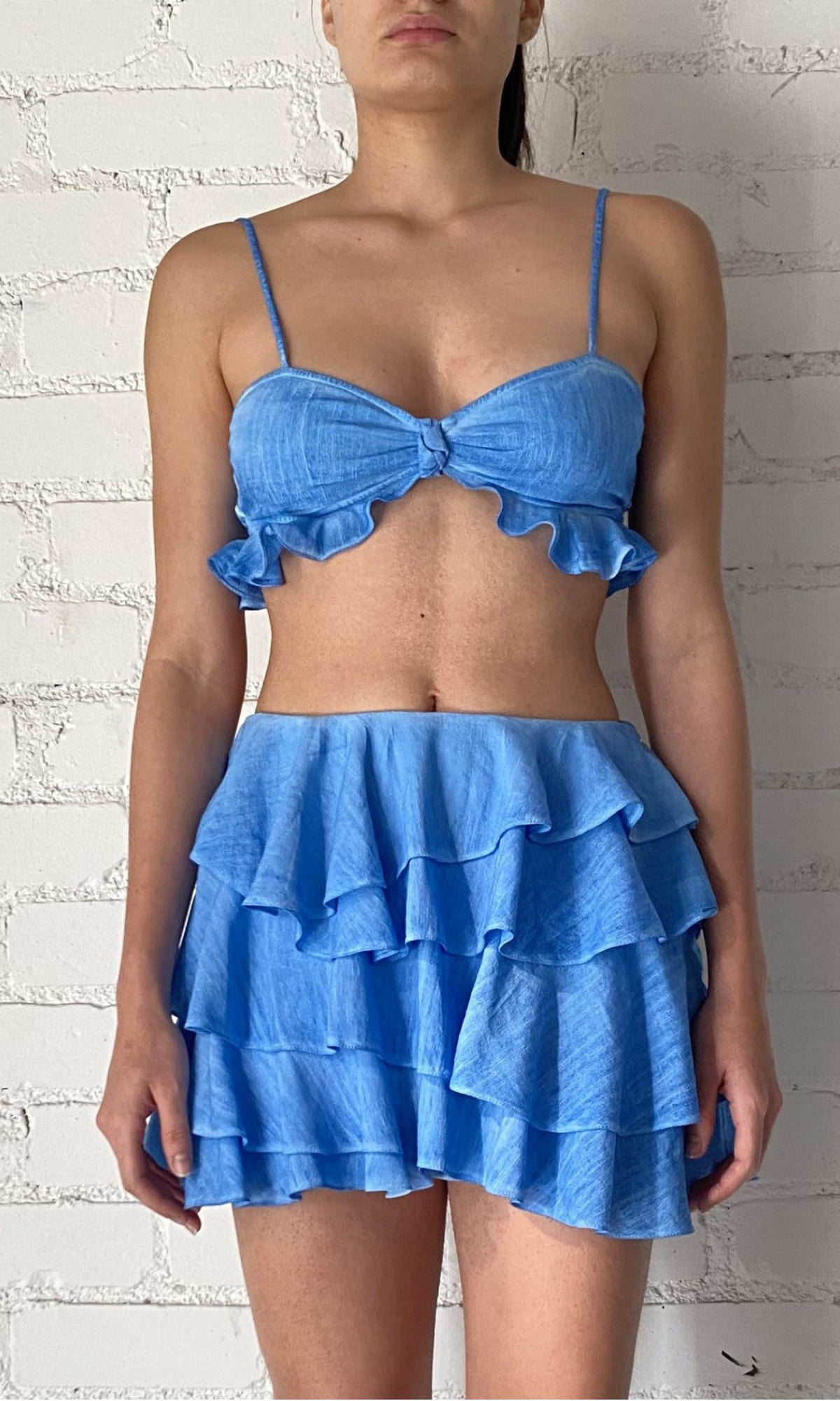 Rococo Sand | Cole Viscose Cotton Georgette Bandeau | Blue