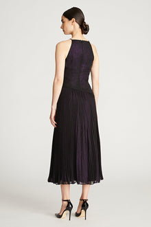 Halston | Serenity Dress In Foil Chiffon | Black/Aubergine