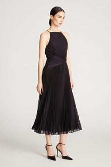 Halston | Serenity Dress In Foil Chiffon | Black/Aubergine