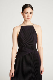 Halston | Serenity Dress In Foil Chiffon | Black/Aubergine