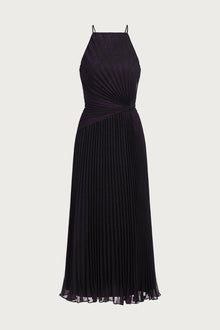 Halston | Serenity Dress In Foil Chiffon | Black/Aubergine