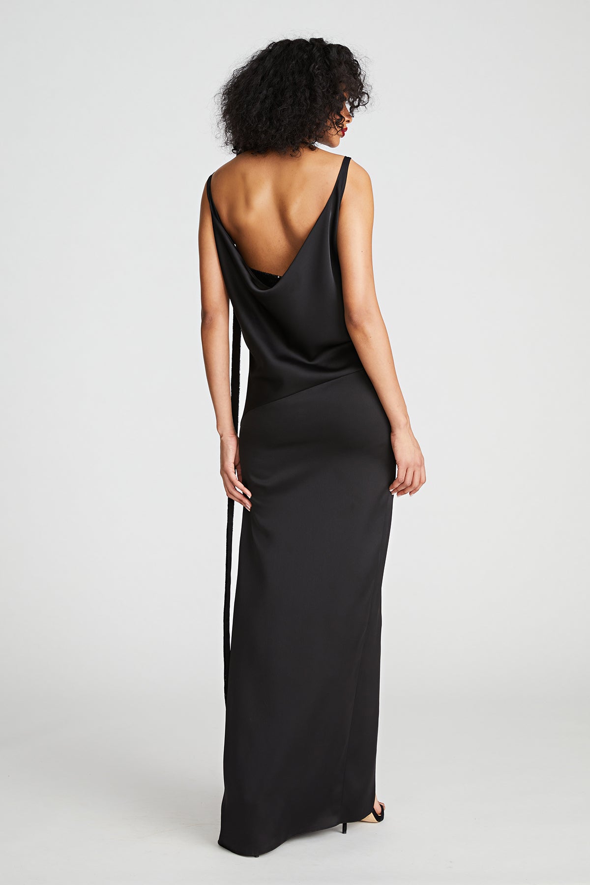 Halston | Nomi Gown In Satin & Sequin | Black