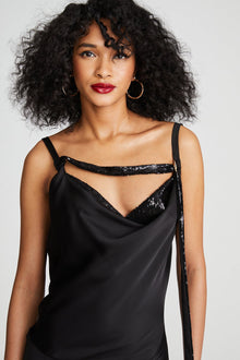Halston | Nomi Gown In Satin & Sequin | Black