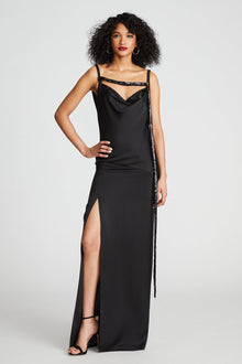 Halston | Nomi Gown In Satin & Sequin | Black