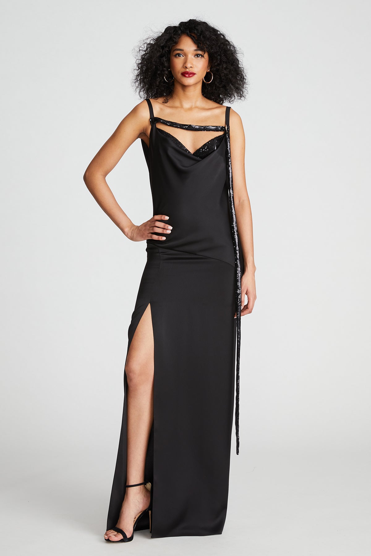 Halston | Nomi Gown In Satin & Sequin | Black