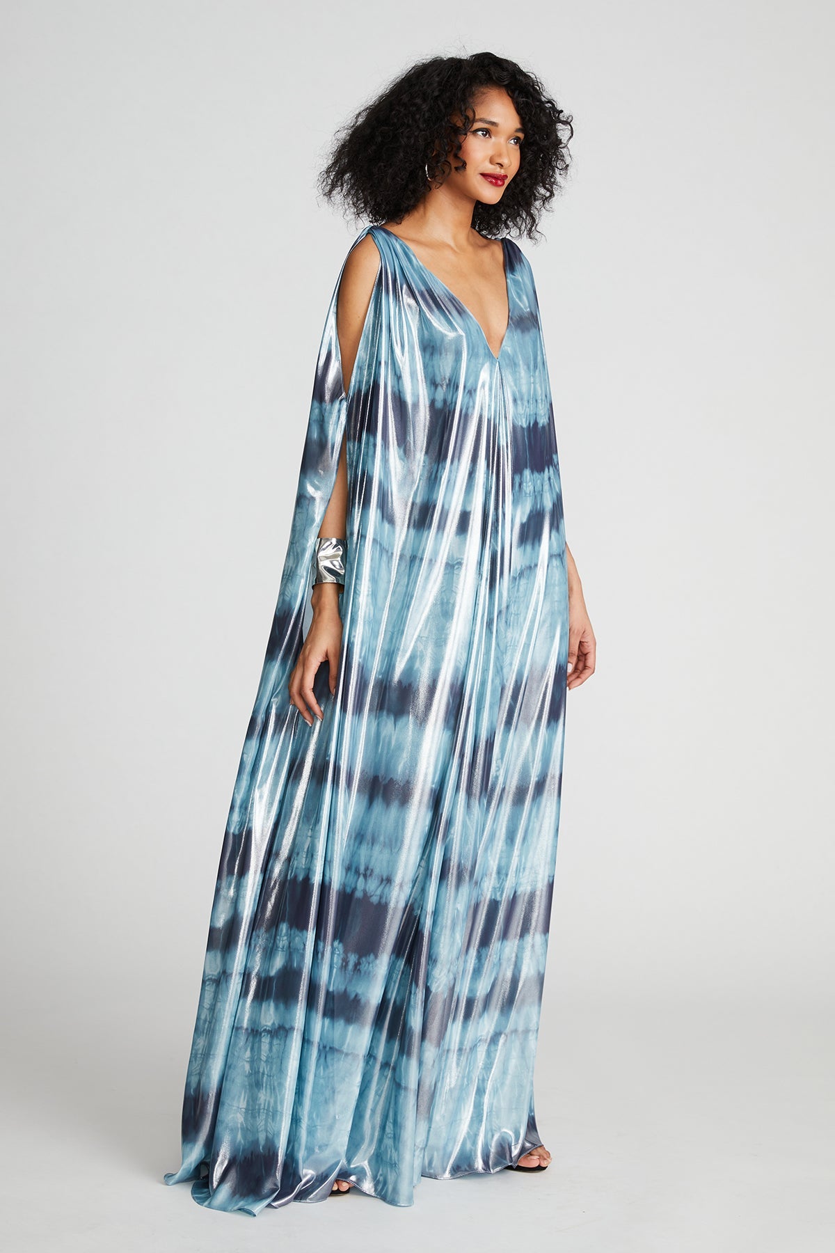 Halston | Umi Gown In Iridescent Chiffon | Blue Shibori