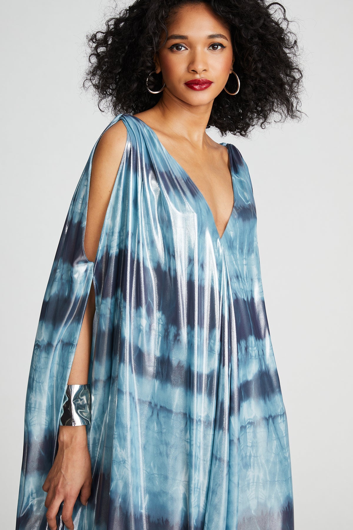 Halston | Umi Gown In Iridescent Chiffon | Blue Shibori