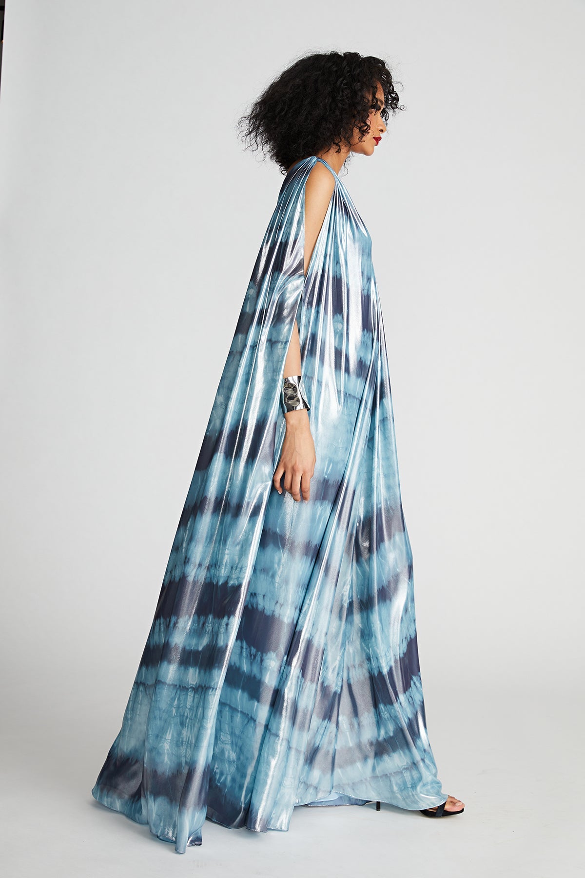 Halston | Umi Gown In Iridescent Chiffon | Blue Shibori