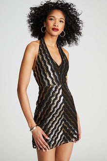 Halston | Nidya Dress In Wavy Sequin | Gold And Silver