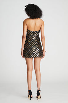 Halston | Nidya Dress In Wavy Sequin | Gold And Silver