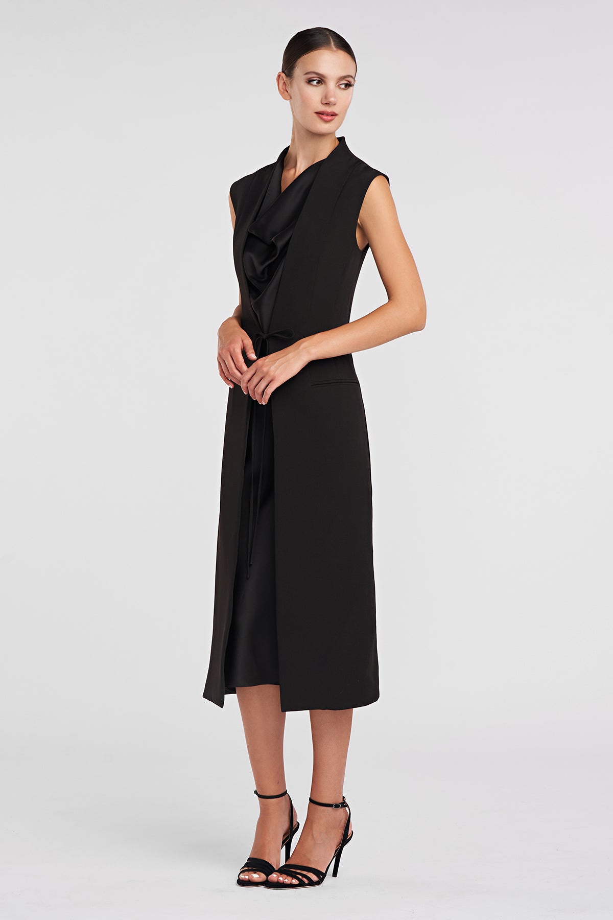 Halston | Jacklyn Dress In Crepe & Satin | Black