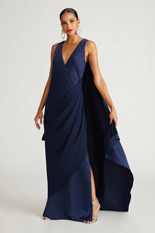 Halston | Cyra Gown In Crepe Back Satin | Navy