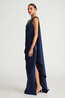 Halston | Cyra Gown In Crepe Back Satin | Navy