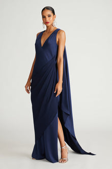 Halston | Cyra Gown In Crepe Back Satin | Navy