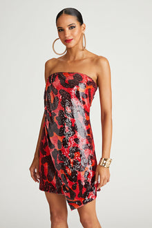 Halston | Ari Dress In Printed Sequin | Leopard Degrade