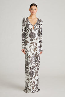 Halston | Haru Gown In Daisy Sequin | Brown And White Daisy