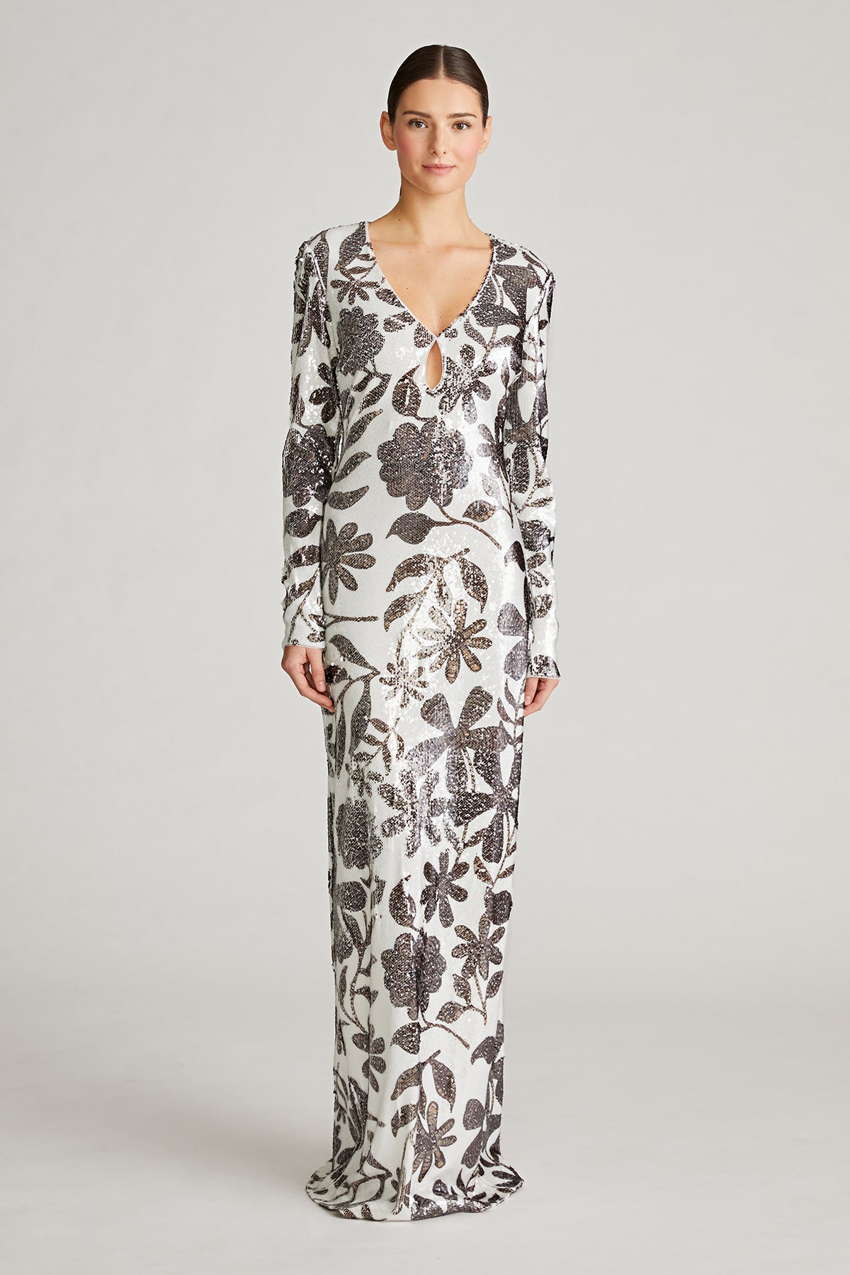Halston | Haru Gown In Daisy Sequin | Brown And White Daisy