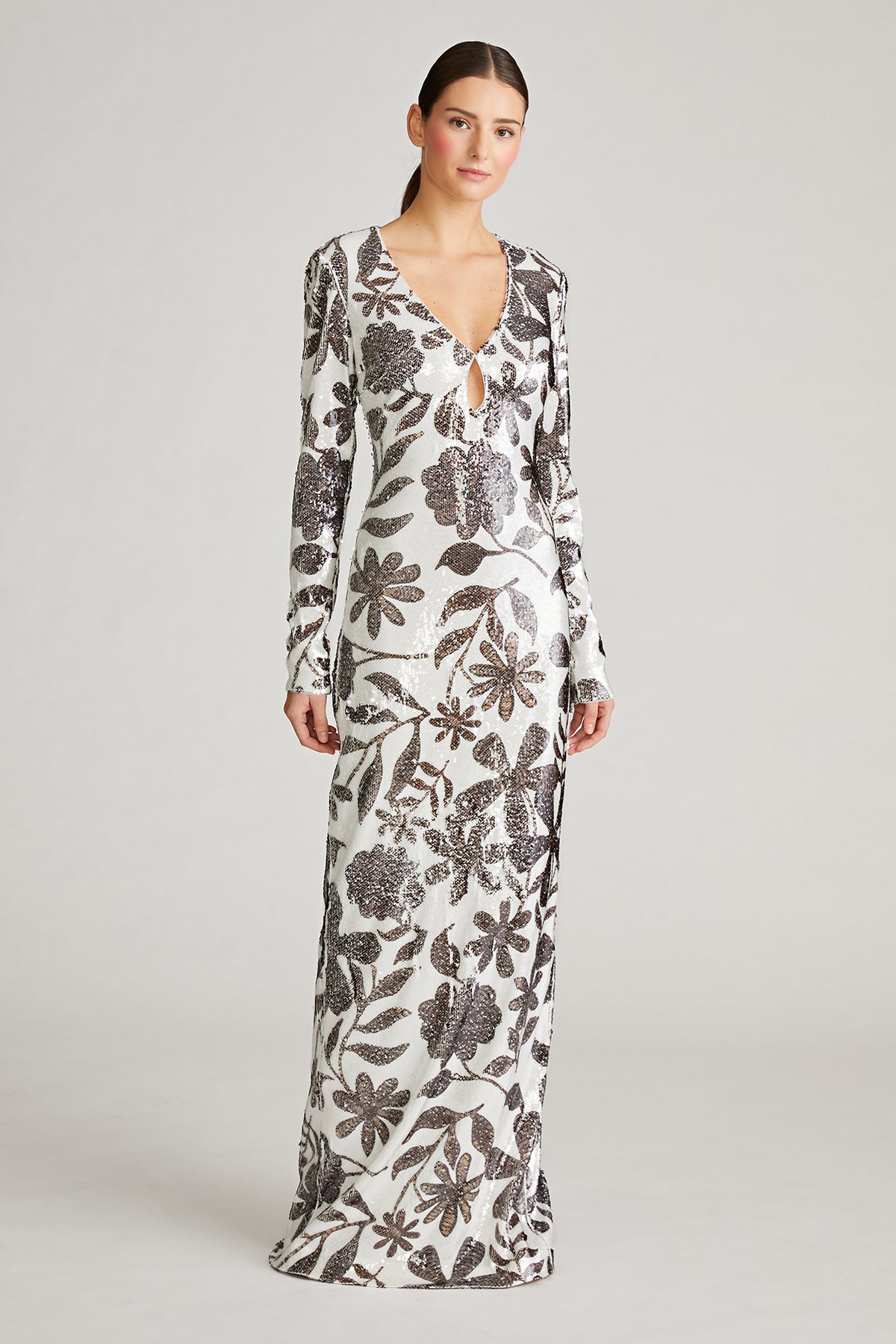 Halston | Haru Gown In Daisy Sequin | Brown And White Daisy