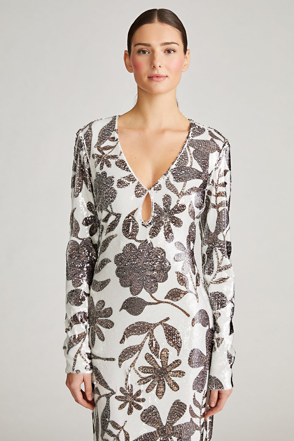 Halston | Haru Gown In Daisy Sequin | Brown And White Daisy