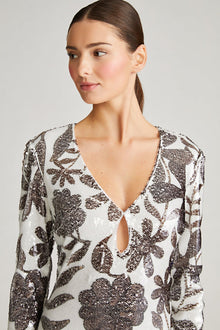 Halston | Haru Gown In Daisy Sequin | Brown And White Daisy