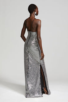 Halston | Yeva Gown In Crystal Sequin | Silver