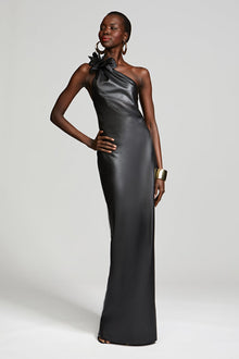 Halston | Rhia Gown In Faux Leather | Black