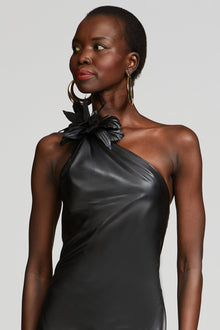 Halston | Rhia Gown In Faux Leather | Black