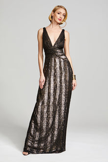 Halston | Esra Gown In Striped Sequin | Black