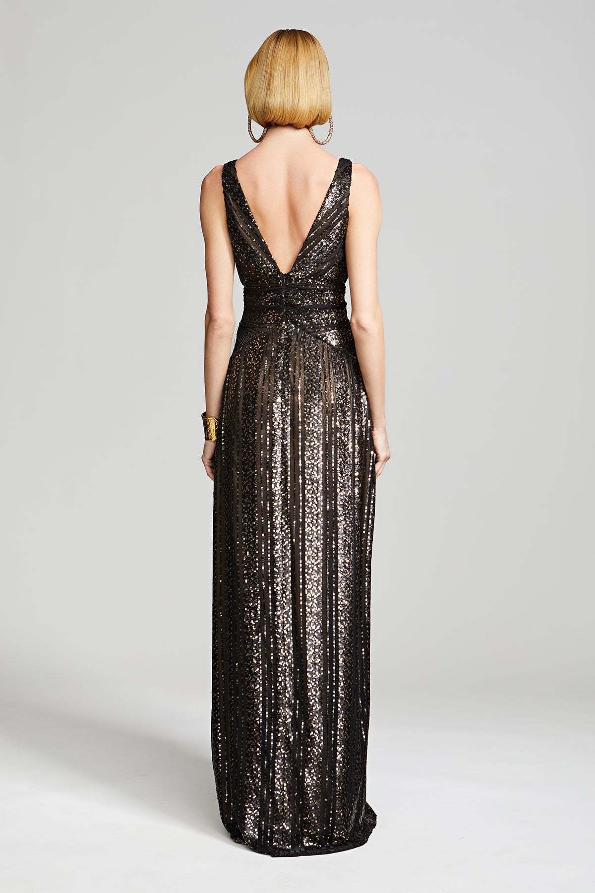Halston | Esra Gown In Striped Sequin | Black
