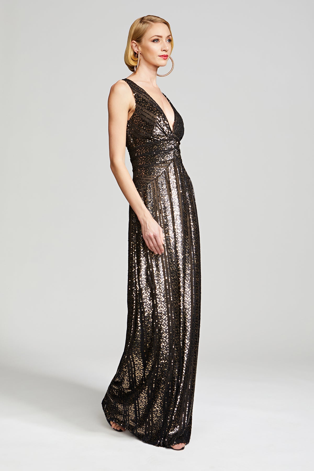 Halston | Esra Gown In Striped Sequin | Black