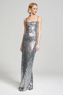 Halston | Reine Gown In Deco Sequin | Silver