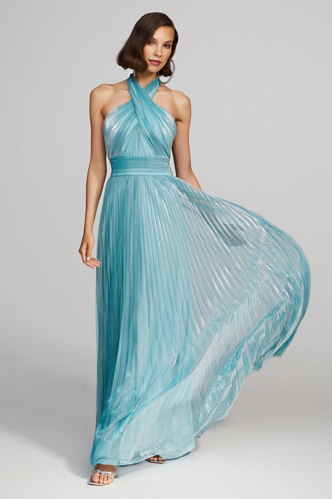 Halston | Leilani Gown In Pleated Lurex | Aqua